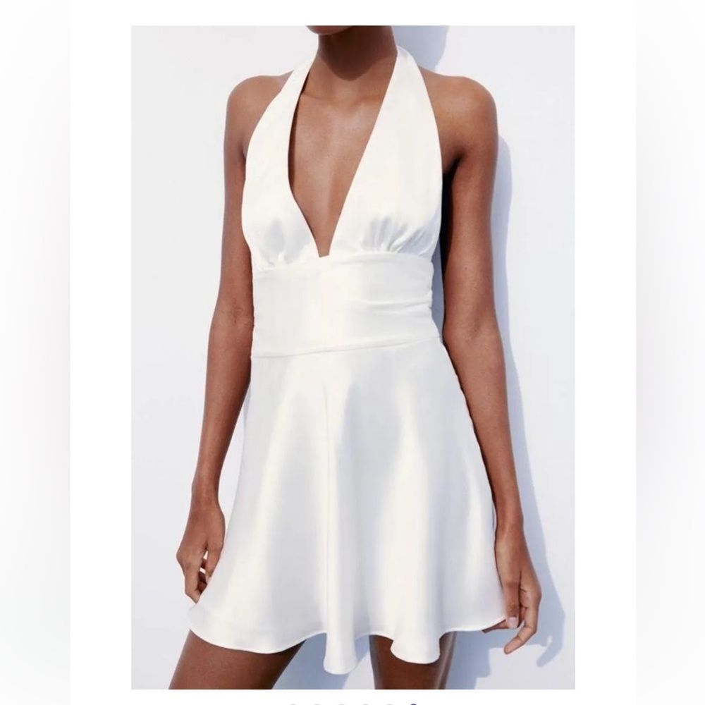 Zara White Satin Halter Mini Dress